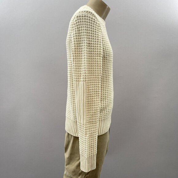 Crewneck Sweater Size M Cashmere Wool Cream White Knit Chunky Macro Waffle - Picture 5 of 10